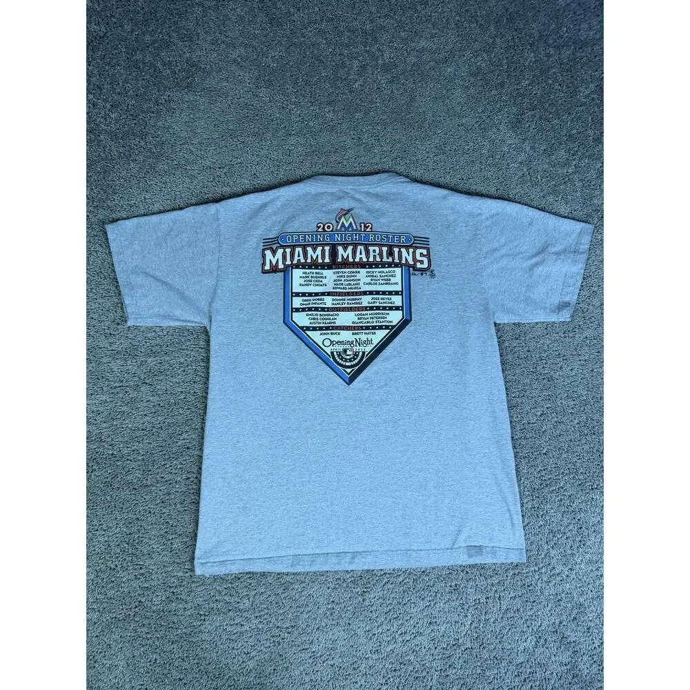Miami Marlins Shirt Mens XL Gray MLB Baseball Majestic Opening Night 2012